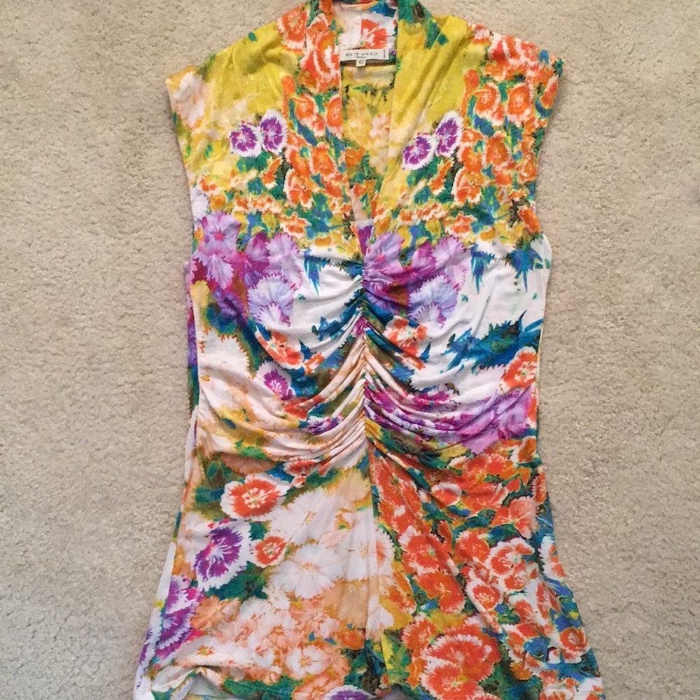 ETRO MILANO 100% Silk multicolored top. COUTURE